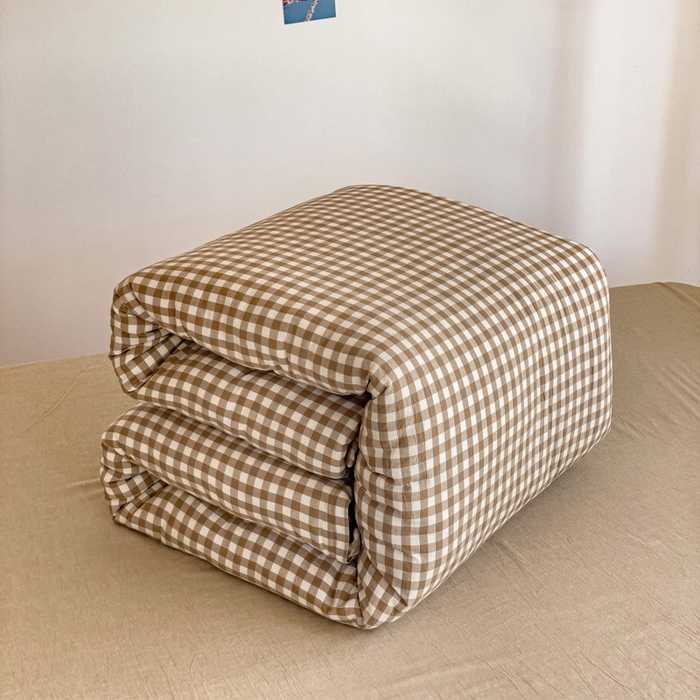 91家纺网 家纺一手货源 找家纺 玖弘家居 2024新款全棉色织水洗棉学生三件套四件套床垫套系列 米小格