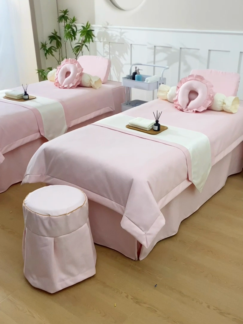 91家纺网 家纺一手货源 找家纺 莉人坊美容床罩批发 2024新款棉麻美容床罩诗菲丽人系列 诗菲丽人粉色