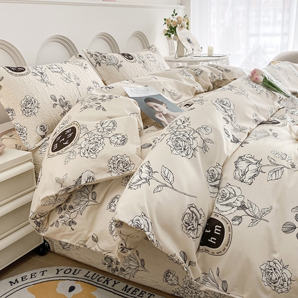 91家纺网 家纺一手货源 找家纺 （总）梦精灵家纺 2025新款直角40支全棉印花床盖四件套纯棉被套枕套