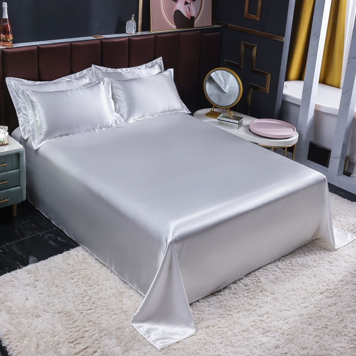 91家纺网 家纺一手货源 找家纺 莱越家纺 纯色网红款双面冰丝四件套夏季凉感丝真丝被套床单三件套床上用品 粉玉白