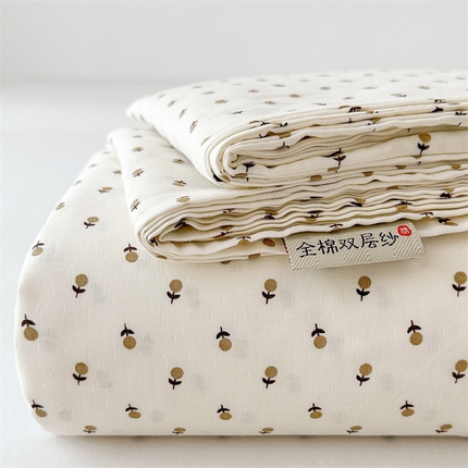 91家纺网 家纺一手货源 找家纺 雯豆家纺 2024新品小清新印花全棉纯棉双层纱床笠三件套 全棉双层纱床笠-锦瑟
