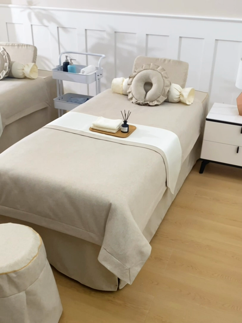 91家纺网 家纺一手货源 找家纺 莉人坊美容床罩批发 2024新款棉麻美容床罩诗菲丽人系列 诗菲丽人驼色