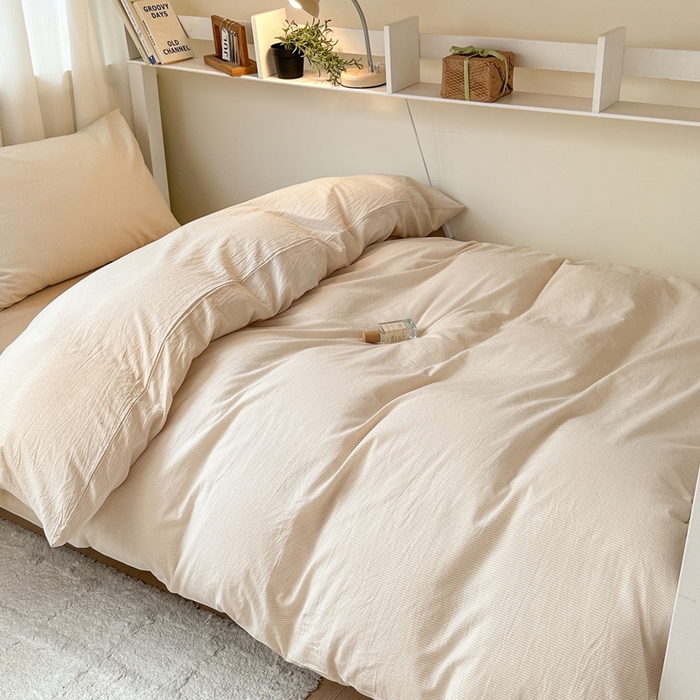 91家纺网 家纺一手货源 找家纺 玖弘家居 2024新款全棉色织水洗棉学生三件套四件套床垫套系列 米密条