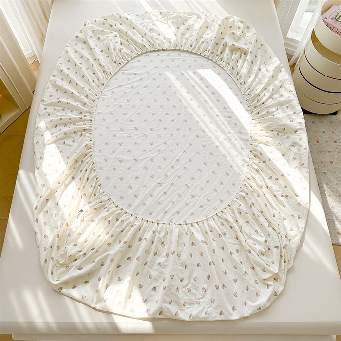 91家纺网 家纺一手货源 找家纺 雯豆家纺 2024新品小清新印花全棉纯棉双层纱床笠三件套 全棉双层纱床笠-奥利