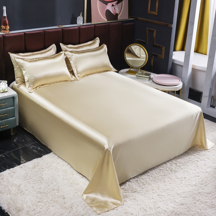 91家纺网 家纺一手货源 找家纺 莱越家纺 纯色网红款双面冰丝四件套夏季凉感丝真丝被套床单三件套床上用品 驼色