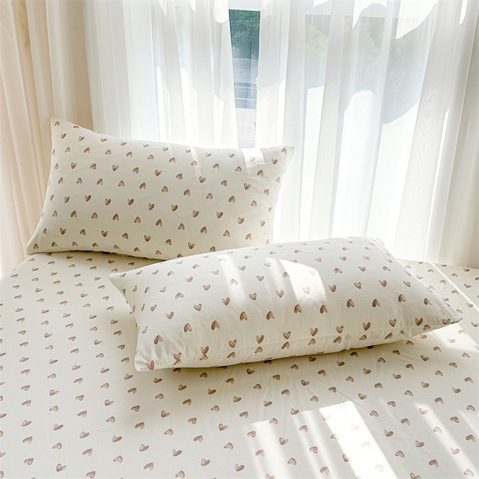 91家纺网 家纺一手货源 找家纺 雯豆家纺 2024新品小清新印花全棉纯棉双层纱床笠三件套 全棉双层纱床笠-奥利