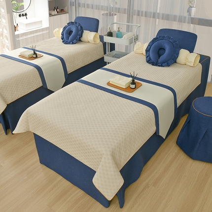 91家纺网 家纺一手货源 找家纺 莉人坊美容床罩批发 2024新款锦绣贝壳麻美容床罩系列 锦绣贝壳麻拼海蓝