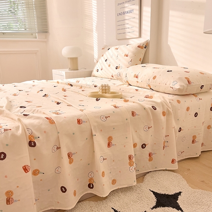91家纺网 家纺一手货源 找家纺 DoDo 兜兜 2024新款全棉双层纱印花床单 巧克力曲奇