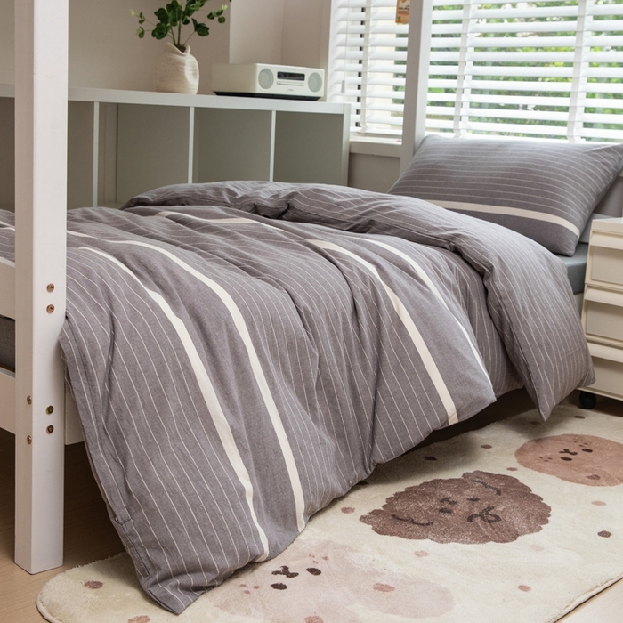 91家纺网 家纺一手货源 找家纺 柠萌家居 2025新款无印良品风A类色织水洗棉全棉学生宿舍三件套床垫套三件套 宽双线冷灰