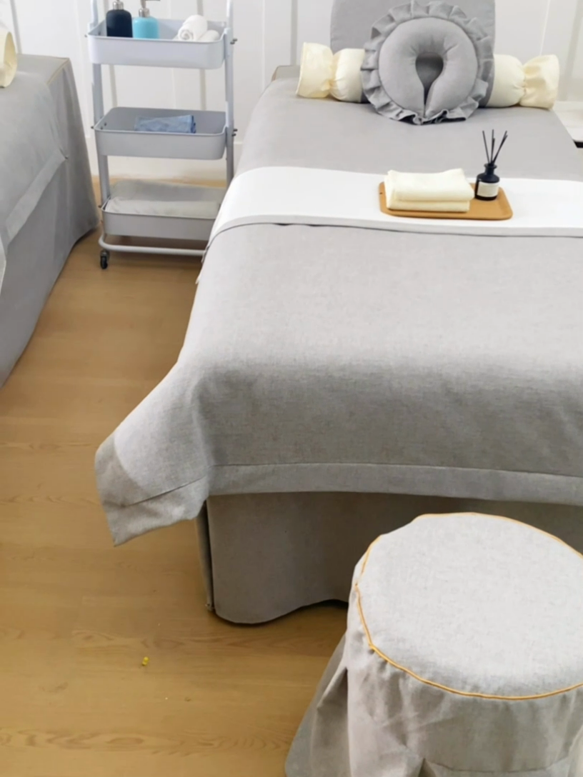 91家纺网 家纺一手货源 找家纺 莉人坊美容床罩批发 2024新款棉麻美容床罩诗菲丽人系列 诗菲丽人灰色