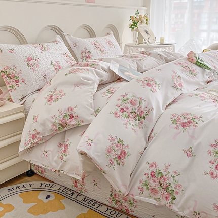 91家纺网 家纺一手货源 找家纺 （总）梦精灵家纺 2025新款直角40支全棉印花床盖四件套纯棉被套枕套