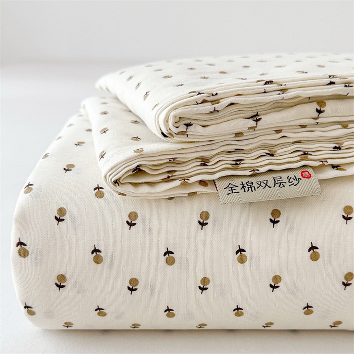 91家纺网 家纺一手货源 找家纺 雯豆家纺 2024新品小清新印花全棉纯棉双层纱床笠三件套 全棉双层纱床笠-锦瑟