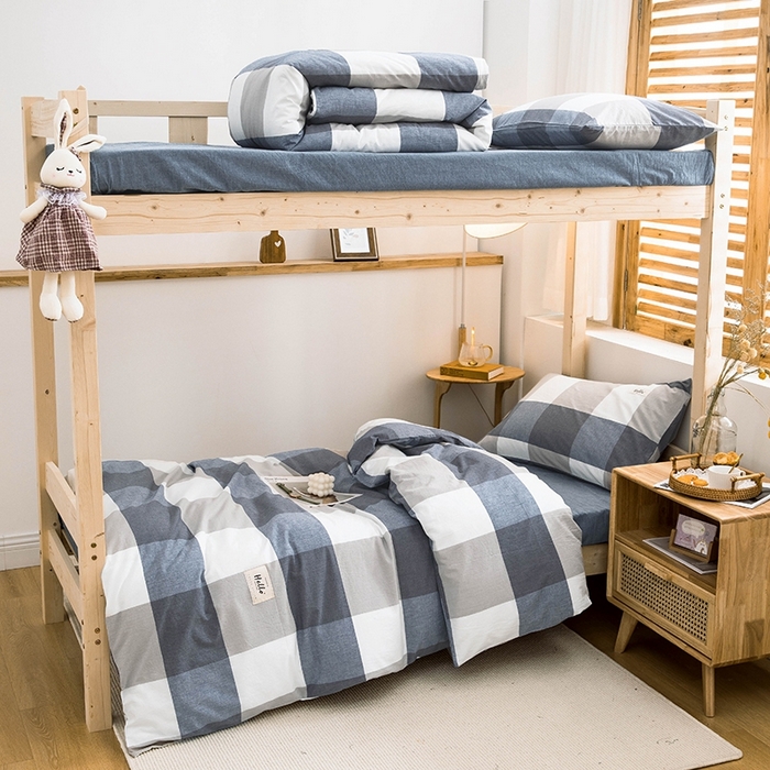 91家纺网 家纺一手货源 找家纺 （总）柠萌家居 2025新款无印良品风A类色织水洗棉全棉学生宿舍三件套床垫套三件套