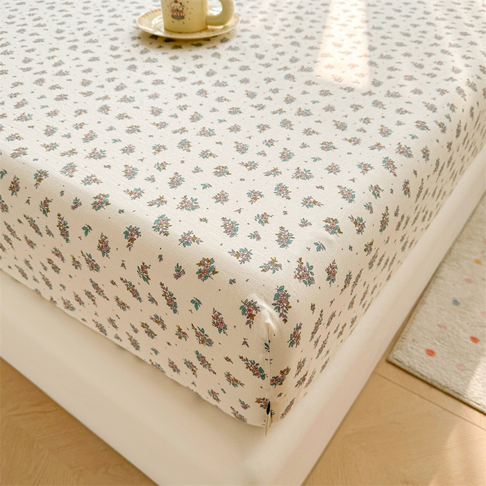 91家纺网 家纺一手货源 找家纺 雯豆家纺 2024新品小清新印花全棉纯棉双层纱床笠三件套 全棉双层纱床笠-邂逅