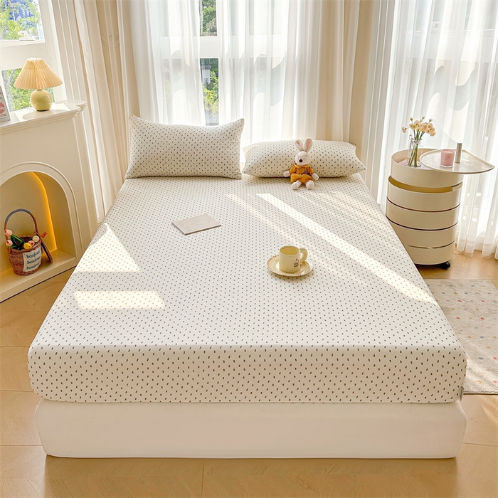 91家纺网 家纺一手货源 找家纺 雯豆家纺 2024新品小清新印花全棉纯棉双层纱床笠三件套 全棉双层纱床笠-锦瑟