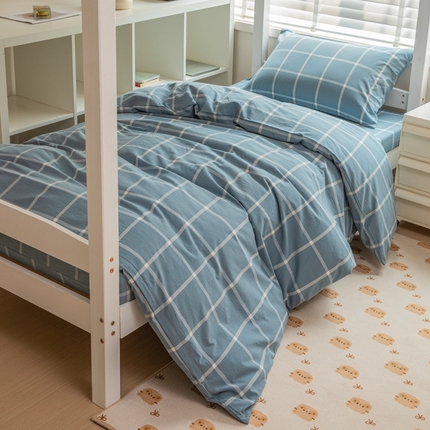 91家纺网 家纺一手货源 找家纺 （总）柠萌家居 2025新款无印良品风A类色织水洗棉全棉学生宿舍三件套床垫套三件套