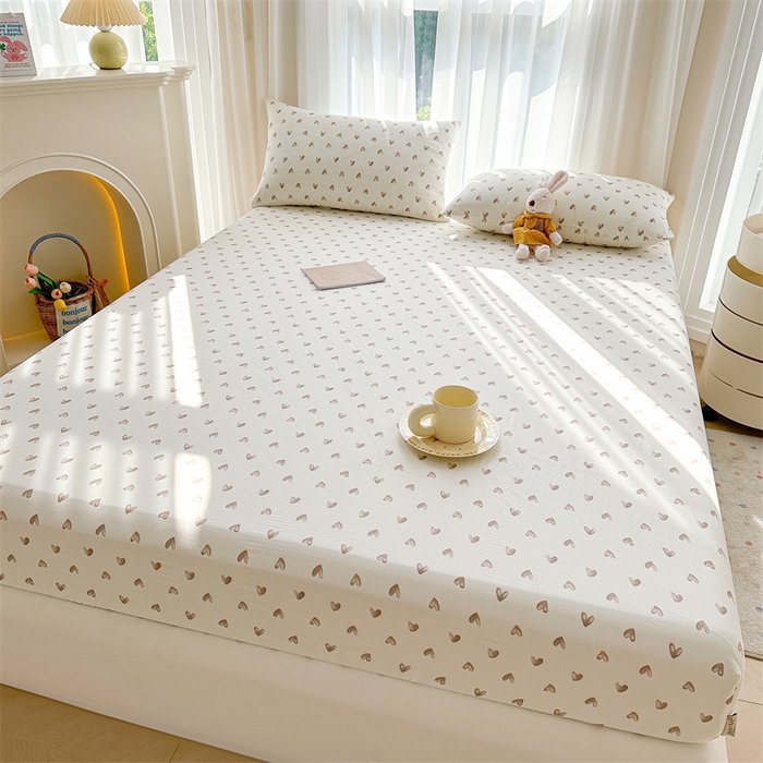 91家纺网 家纺一手货源 找家纺 雯豆家纺 2024新品小清新印花全棉纯棉双层纱床笠三件套 全棉双层纱床笠-奥利