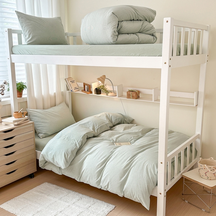 91家纺网 家纺一手货源 找家纺 玖弘家居 2024新款全棉色织水洗棉学生三件套四件套床垫套系列 绿密条