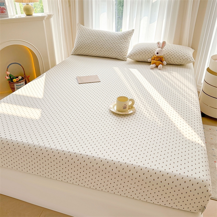 91家纺网 家纺一手货源 找家纺 雯豆家纺 2024新品小清新印花全棉纯棉双层纱床笠三件套 全棉双层纱床笠-锦瑟