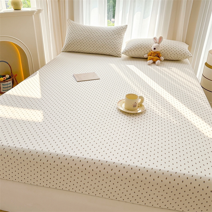 91家纺网 家纺一手货源 找家纺 雯豆家纺 2024新品小清新印花全棉纯棉双层纱床笠三件套 全棉双层纱床笠-锦瑟