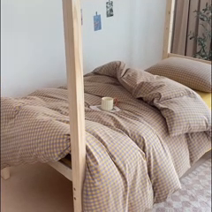 91家纺网 家纺一手货源 找家纺 玖弘家居 2024新款全棉色织水洗棉学生三件套四件套床垫套系列 米小格