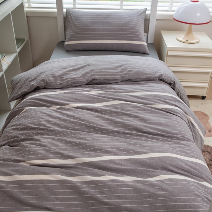 91家纺网 家纺一手货源 找家纺 柠萌家居 2025新款无印良品风A类色织水洗棉全棉学生宿舍三件套床垫套三件套 宽双线冷灰