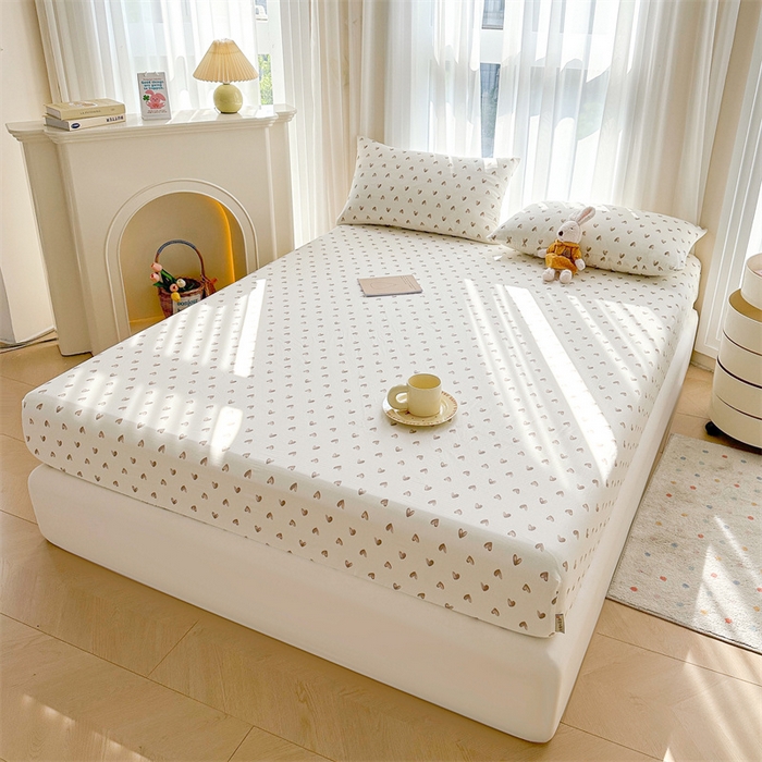 91家纺网 家纺一手货源 找家纺 雯豆家纺 2024新品小清新印花全棉纯棉双层纱床笠三件套 全棉双层纱床笠-奥利