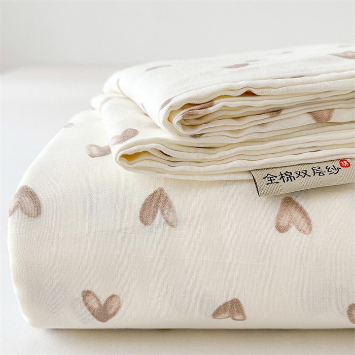 91家纺网 家纺一手货源 找家纺 雯豆家纺 2024新品小清新印花全棉纯棉双层纱床笠三件套 全棉双层纱床笠-奥利