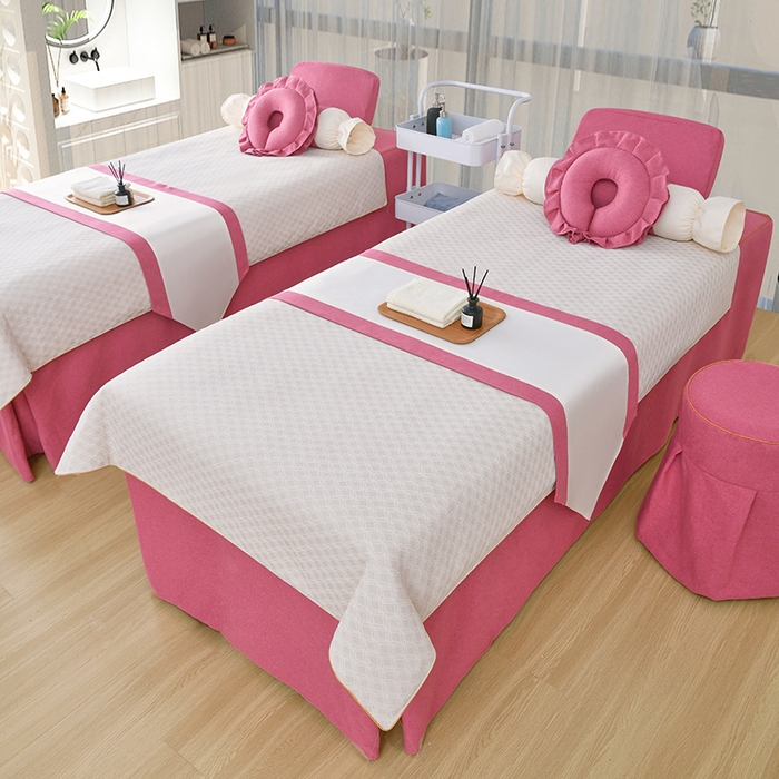 91家纺网 家纺一手货源 找家纺 莉人坊美容床罩批发 2024新款锦绣贝壳麻美容床罩系列 锦绣贝壳麻拼酒红