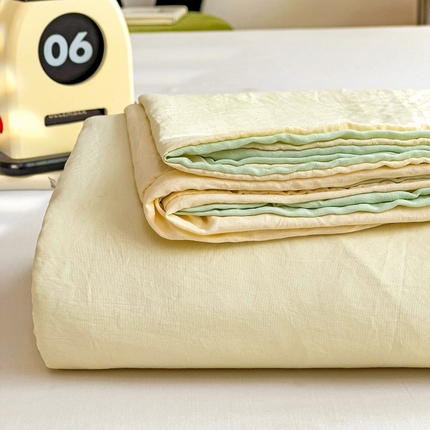 （总）韩巢家纺 2024新款ins风超柔褶皱亲肤水洗棉被套单件-纯色双拼系列（提供卖家秀）