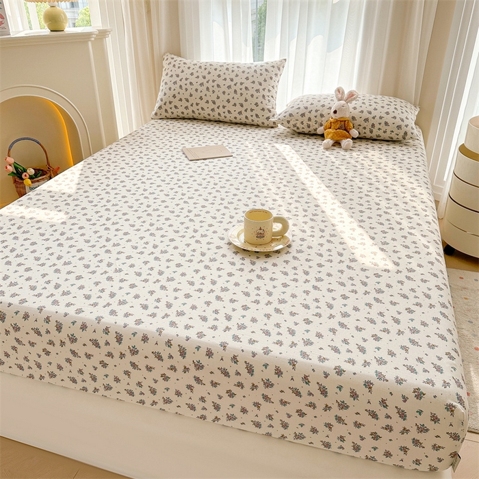 91家纺网 家纺一手货源 找家纺 雯豆家纺 2024新品小清新印花全棉纯棉双层纱床笠三件套 全棉双层纱床笠-邂逅