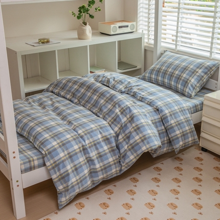 91家纺网 家纺一手货源 找家纺 （总）柠萌家居 2025新款无印良品风A类色织水洗棉全棉学生宿舍三件套床垫套三件套