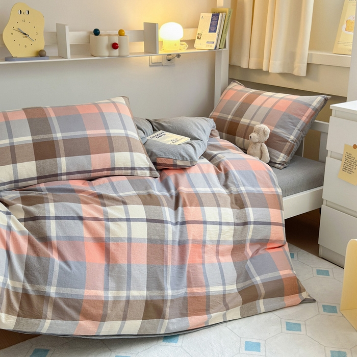 91家纺网 家纺一手货源 找家纺 玖弘家居 2024新款全棉色织水洗棉学生三件套四件套床垫套系列 库里灰