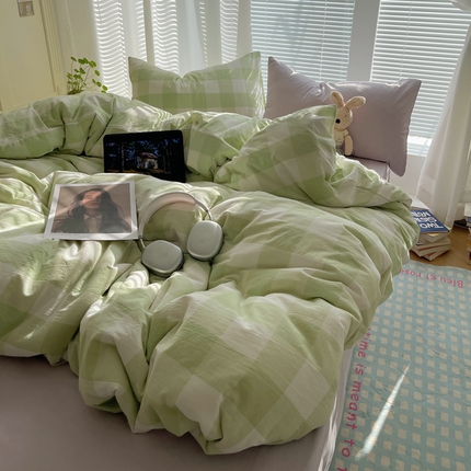 91家纺网 家纺一手货源 找家纺 （总）六巷胡同 2024新款全棉INS少女心马卡龙格子混搭四件套