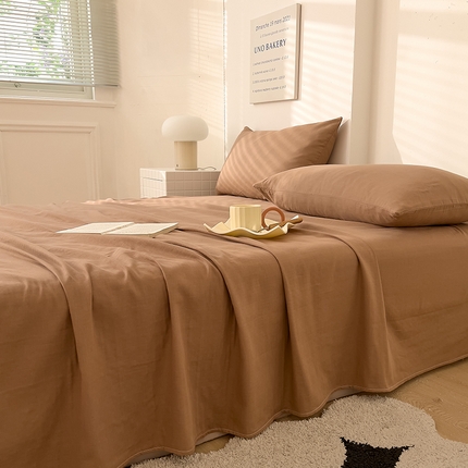 91家纺网 家纺一手货源 找家纺 DoDo 兜兜 2024新款全棉双层纱印花床单 深咖色