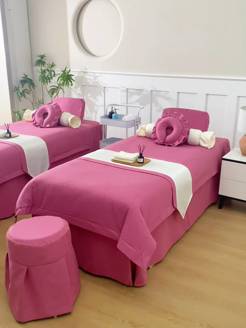 91家纺网 家纺一手货源 找家纺 莉人坊美容床罩批发 2024新款棉麻美容床罩诗菲丽人系列 诗菲丽人酒红