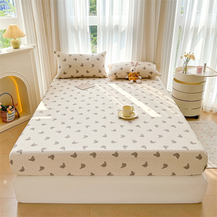 91家纺网 家纺一手货源 找家纺 雯豆家纺 2024新品小清新印花全棉纯棉双层纱床笠三件套 全棉双层纱床笠-小狗迪西