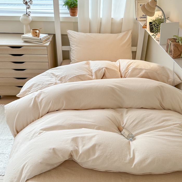 91家纺网 家纺一手货源 找家纺 玖弘家居 2024新款全棉色织水洗棉学生三件套四件套床垫套系列 米密条