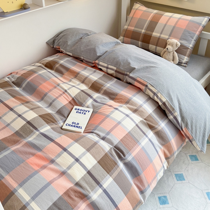 91家纺网 家纺一手货源 找家纺 玖弘家居 2024新款全棉色织水洗棉学生三件套四件套床垫套系列 库里灰