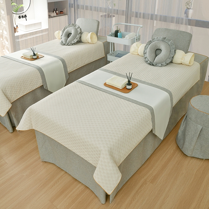 91家纺网 家纺一手货源 找家纺 莉人坊美容床罩批发 2024新款锦绣贝壳麻美容床罩系列 锦绣贝壳麻拼灰色