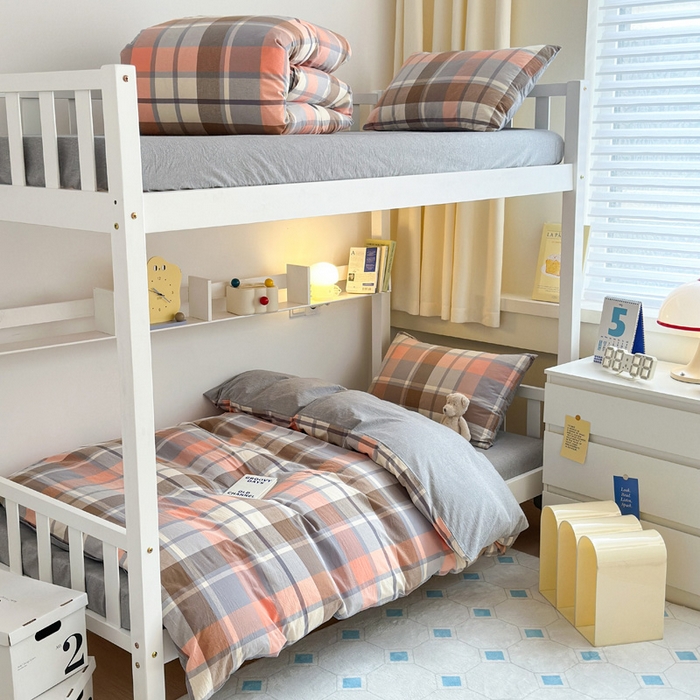 91家纺网 家纺一手货源 找家纺 玖弘家居 2024新款全棉色织水洗棉学生三件套四件套床垫套系列 库里灰