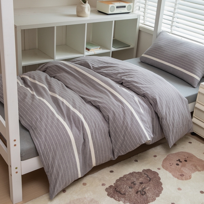 91家纺网 家纺一手货源 找家纺 柠萌家居 2025新款无印良品风A类色织水洗棉全棉学生宿舍三件套床垫套三件套 宽双线冷灰