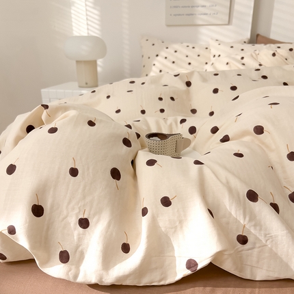 91家纺网 家纺一手货源 找家纺 DoDo 兜兜 2024新款全棉双层纱印花被套 复古樱桃