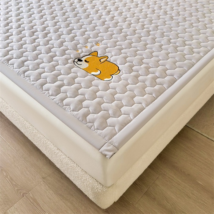 91家纺网 家纺一手货源 找家纺 雯豆家纺 2024新品刺绣绣花柯基加厚床褥床垫床护垫 床褥款柯基-月岩灰