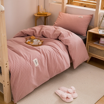 91家纺网 家纺一手货源 找家纺 （总）柠萌家居 2025新款无印良品风A类色织水洗棉全棉学生宿舍三件套床垫套三件套