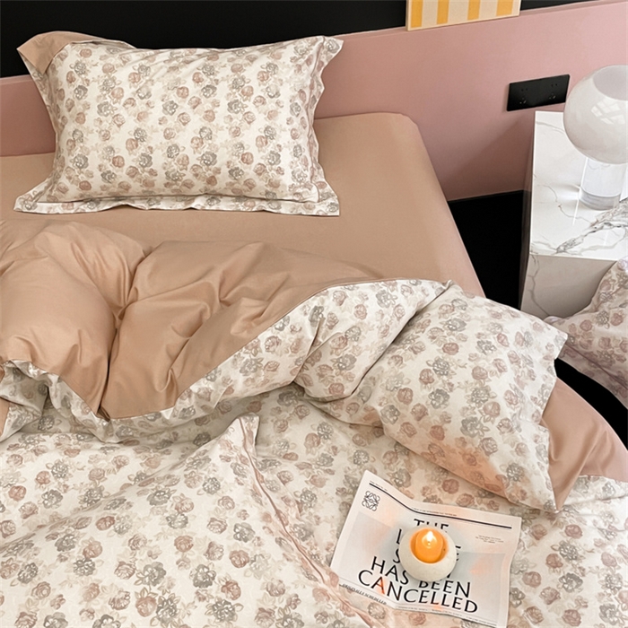 91家纺网 家纺一手货源 找家纺 由丽家纺 2025新款柔棉印花四件套系列 飘纱-紫