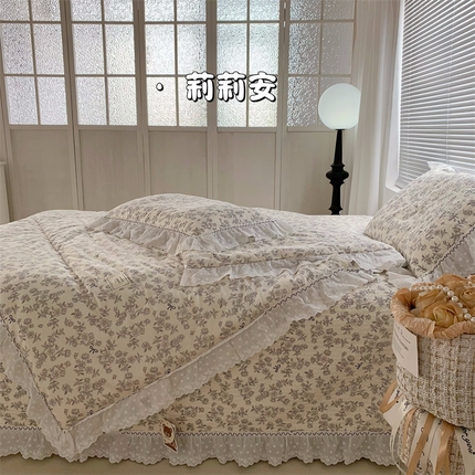 91家纺网 家纺一手货源 找家纺 佰织鑫家居（会员-5元） 2024新款繁花系列全棉砂洗棉花床盖款春秋被四件套 莉莉安