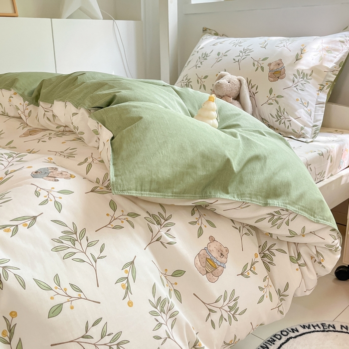 91家纺网 家纺一手货源 找家纺 2024新款全棉印花三件套学生宿舍床三件套上下铺床单被套 丛林意趣