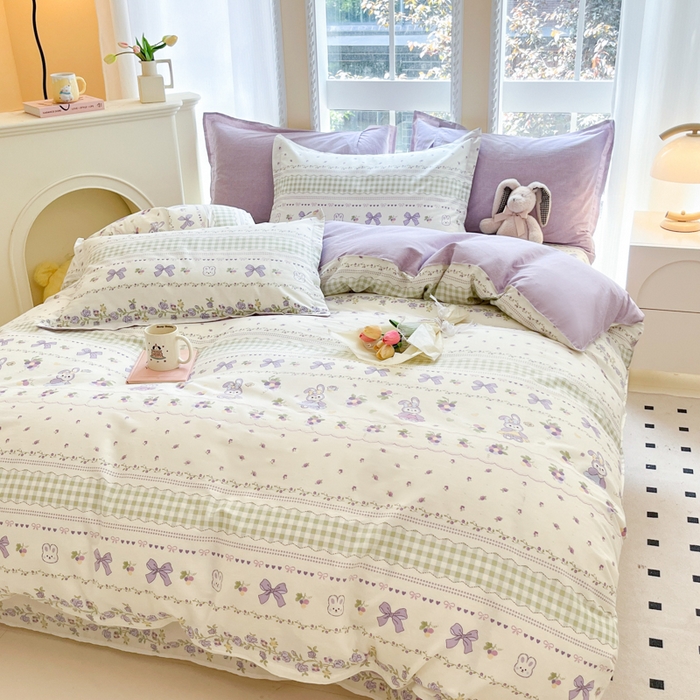 91家纺网 家纺一手货源 找家纺 铭成家纺 2024新款新疆棉喷气印花小清新系列单被套露西娅