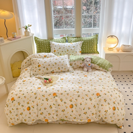 铭成家纺 2024新款新疆棉喷气印花小清新系列单被套砂糖橘